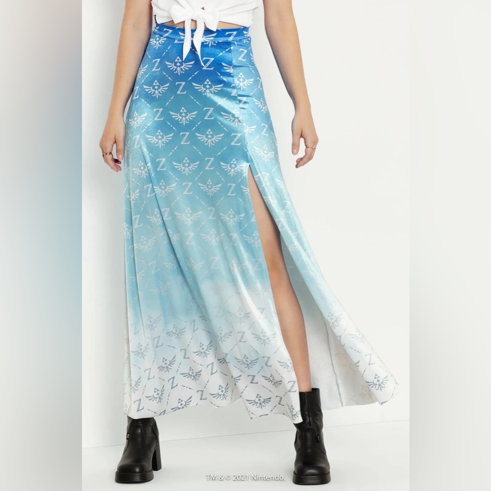 Hylian Crest Velvet Single Split Max Skirt, Blackmilk size small